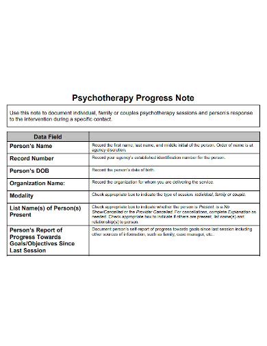 Psychotherapy Client Progress Notes Template Resume Examples