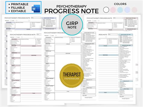 Psychotherapy Progress Note Template GIRP Note Therapy Etsy