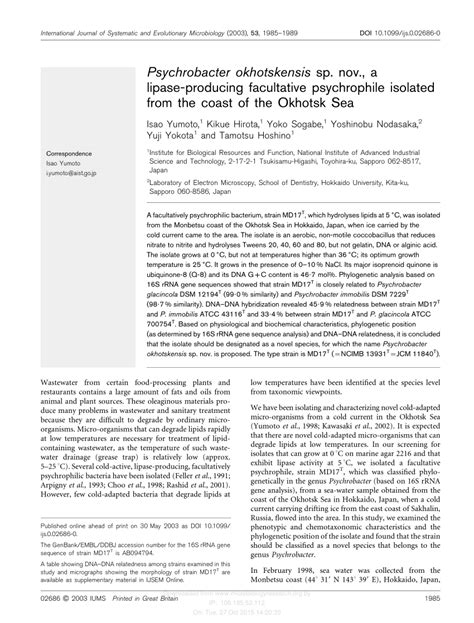 Psychrobacter okhotskensis sp. nov., a lipase-producing …