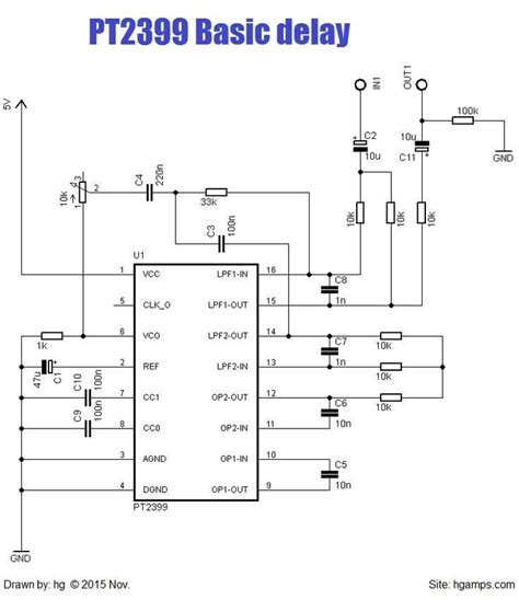 Pt2399 schematic.  It includes labels for inputs and outputs, as well as power...
