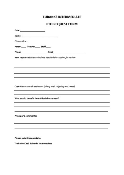 Pto Request Form Eubanks Intermediate Download Printable PDF