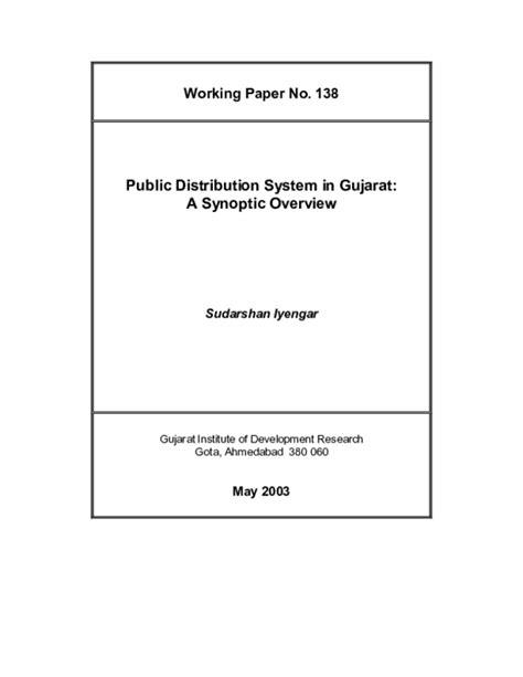 Public Distribution System In Gujarat A Synoptic Overview
