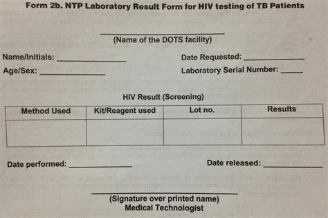 Public Health Resources Form 2b NTP Lab Result Form for HIV Testing