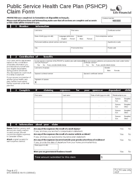 Public Service Health Care Plan (PSHCP) Claim Form - Formsbirds