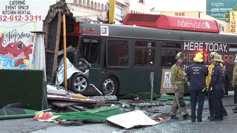 Public transit bus slams into restaurant in Long Beach; at least 14 hurt