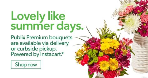  Pickup unavailable. Get Publix Floral products you love delivered to you in as fast as 1 hour via Instacart or choose curbside or in-store pickup. Your first delivery or pickup order is free! . 