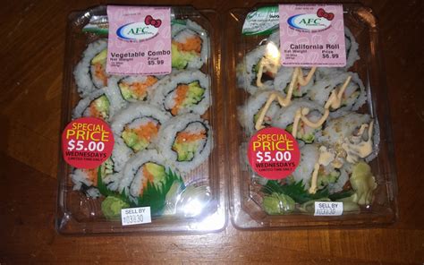 Publix wednesday sushi. I Publix $5 Sushi @publix makes fresh sushi rolls daily but on Wednesdays they have a $5 deal. My go to roll includes salmon, avocado, and cucumber. They will even make custom rolls to order. Be... 