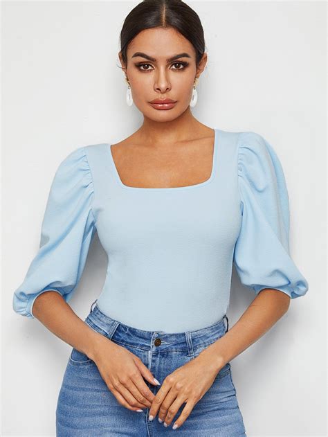 Puff Sleeve Top - Bright blue - Ladies H&M AU