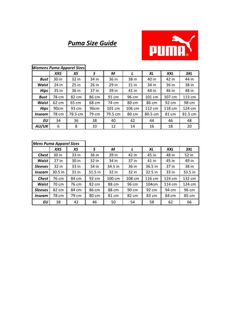 Puma.. Size Chart