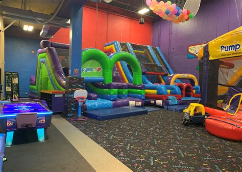 Pump it up birthday party. Indoor Arenas. Your birthday child will struggle to keep their enthusiasm in check as they race to jump, slide, and bounce about on our indoor playgrounds. For kids of all ages, we have larger-than-life inflatables, obstacle courses, games, and more. There will be n o lines because your group will have the entire space to themselves. 
