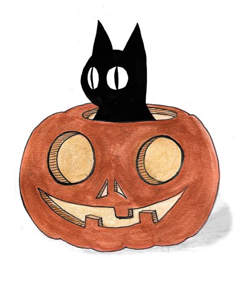 Pumpkin Cat Drawing