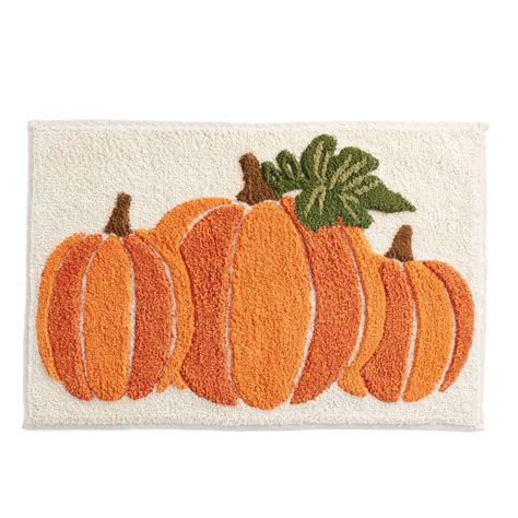 Pumpkin bathroom rug. About this item . Our Bath Rug Dimension:16"Wide x 24" Long.Weight:4.3 oz ; Material:Soft Comfort Microfiber;non-slip Backing.highly absorbent,and quick drying.Our bath mat which is durable and waterproof keeping the rug stay in place,protecting the old and kids from any falling over or slipping in the bathroom. 