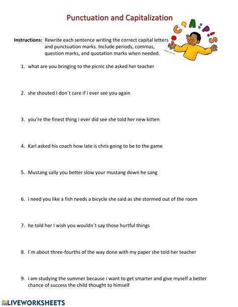 Punctuation And Capitalization Worksheet