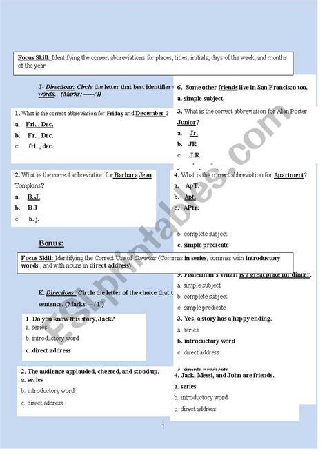 Punctuation Commas Answer Key