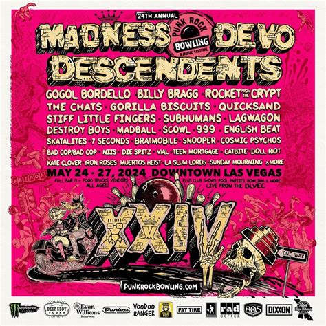 Punk rock bowling 2024. Punk Rock Saves Lives has announced a 4-day, Punk Rock Bowling-sanctioned, series of shows at Hogs & Heifers Saloon in Las Vegas over Memorial Day weekend. The lineups include Jughead's Revenge, Urethan, Middle-Aged Queers, Deviates, Cliffdiver, Hans Gruber and the Die Hards, and more. Proceeds will benefit wellness and … 