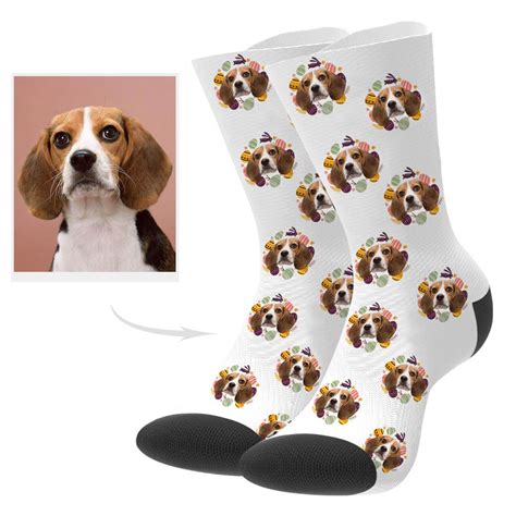 Pup socks. STEP 2. UPLOAD IT. Simply choose your design, size and color of socks and upload the photo to us. We create fun and beautiful socks with your pet's face on it. Simply upload your pet's picture and we'll design & ship your custom pet socks the next day! 
