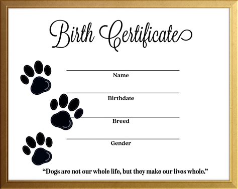 Puppy Birth Certificate Template