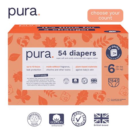 Pura diapers. Pura Size 4 Eco-Friendly Diapers (18-31 lbs) Hypoallergenic, Soft Organic Cotton, Sustainable, up to 12 Hours Leak Protection, Allergy UK, Recyclable Packaging, 6 Packs of 22 (132 Diapers) Visit the Pura Store. 4.1 4.1 out of 5 … 