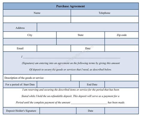 Purchase Agreement Form Template MS Word