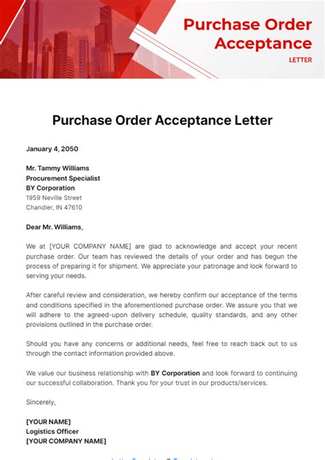 Purchase Order Acceptance Letter - STEPBYSTEP