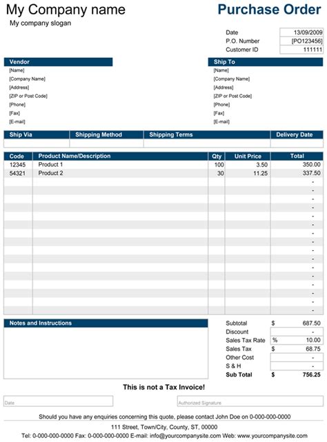 Purchase Order Excel Templates at