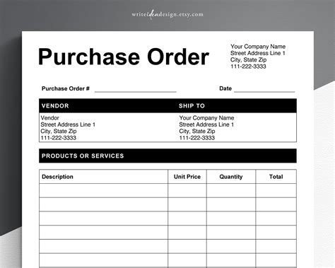 Purchase Order Form Example DocTemplates