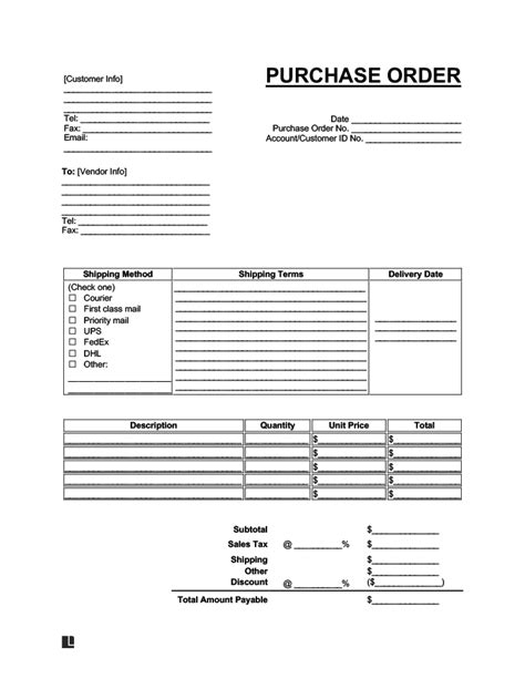 Purchase Order Form Legal Forms and Business Templates
