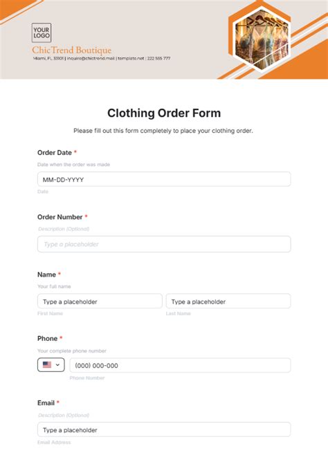 Purchase Order Form Template StartUp FASHION Order form template