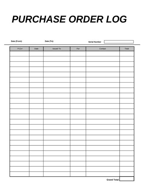 Purchase Order Log Template