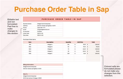 Purchase Order Table