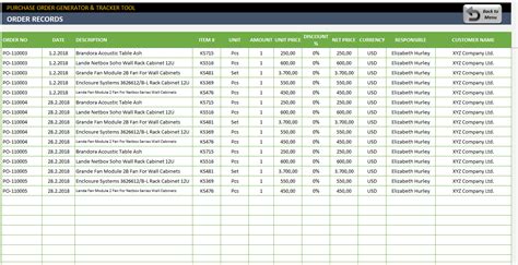 Purchase Order Tracking Excel Spreadsheet for Spreadsheet Example Of