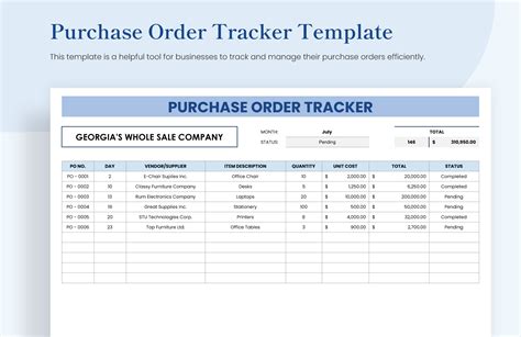 Purchase Order Tracking Template Google Sheets, Excel