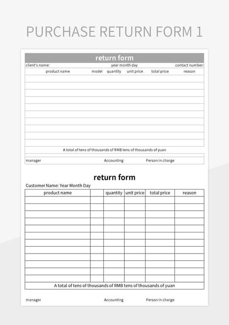 Purchase Return Form 1 Excel Template And Google Sheets File For Free
