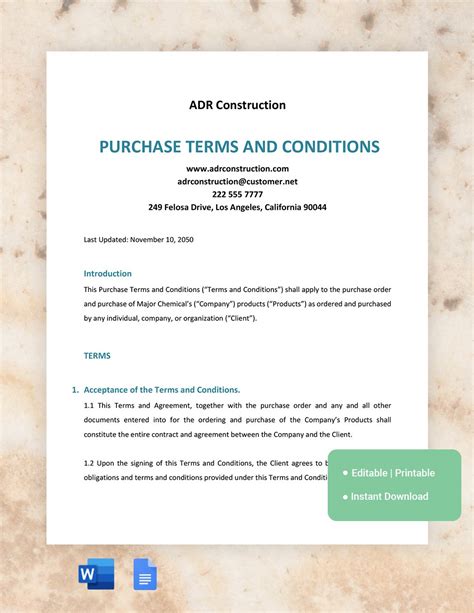 Purchase Terms And Conditions Template in Word, Google Docs Download