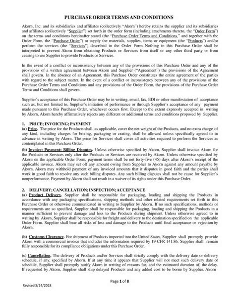 Purchase order terms and Conditions