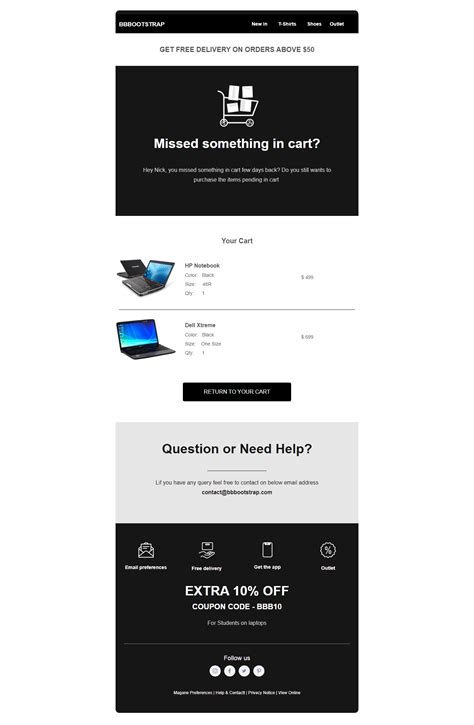 Pure CSS abandoned cart email template using html snippet for your