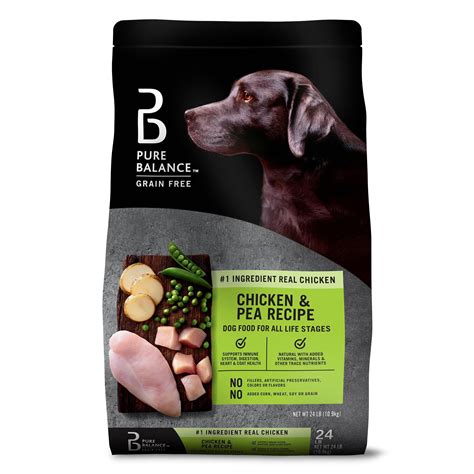 Total protein: 8%. Total fat: 3%. This grain-free chicken-based formula in our Pure Balance dog food review relies on peas and sweet potatoes for its carbohydrate content and comes in gravy. This .... 