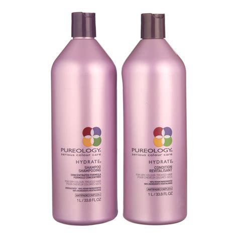 Pureology shampoo and conditioner. Gently massage through hair. Wait 1-2 minutes. Rinse. For the most moisture, finish with Color Fanatic Multi-Tasking Leave-In Spray. Hydrate dry, color treated hair and fight frizz while protecting hair color vibrancy with sulfate-free Pureology Hydrate moisturizing shampoo and conditioner liters. 