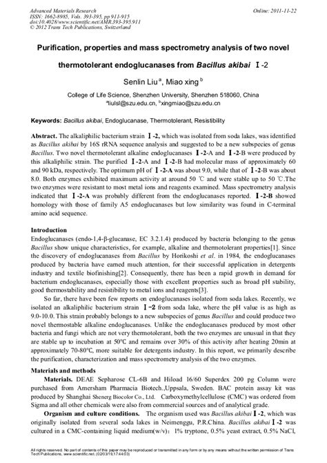 Purification and properties of a novel extra-cellular thermotolerant ...