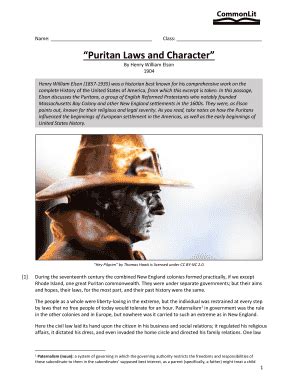 Puritan laws and character commonlit answers. 1. Part A: Which statement identifies the central idea of the text? D. 2. Part B: Which TWO Passages from the text best supports the Answer to Part A? B&E. 3. Part A: How does paragraph 7 contribute to the development of ideas in the text? D. 