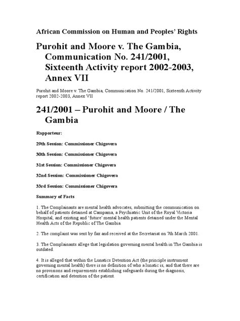 Purohit and Anor v Gambia (Communication No. 241/2001