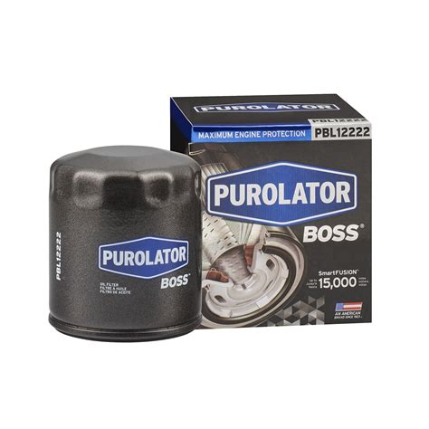 Purolator boss oil filter. PurolatorBOSS Premium Oil Filters are the next generation in oil filtration, delivering maximum engine protection for up to 15,000 miles. PurolatorBOSS exclusively features SmartFUSION Technology – a full synthetic filter media with reinforced polymer mesh backing for over 99% Dirt Removal Power. 