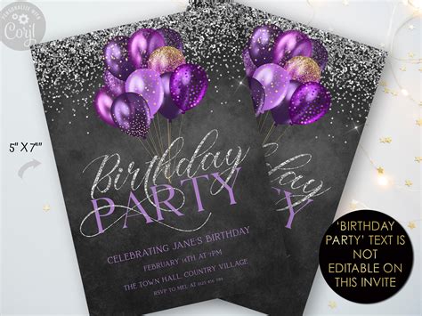 Purple Birthday Invitations Template