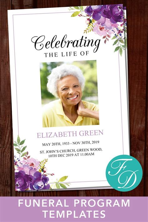 Purple Funeral Program Template Celebration of Life Program