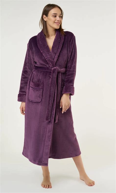 Purple Plush Soft Warm Fleece Womens Robe - RobeMart