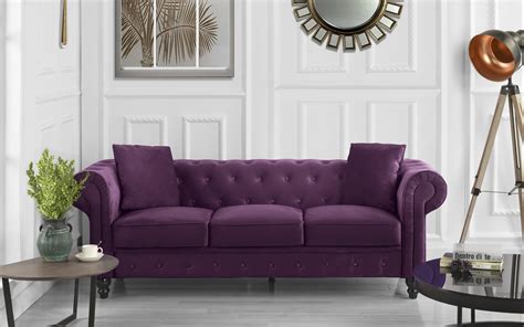 Purple Velvet Tufted Sofa
