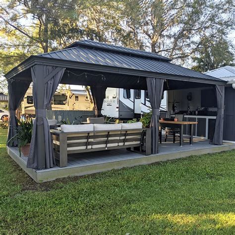 Amazon.com : PURPLE LEAF 12' x 20' Permanent Hardtop Gazebo with Galvanized Steel Double Roof and Aluminum Frames Outdoor Large Pavilion Gazebo for Patio Deck Garden, Nettings and Curtains Included, Light Grey : Patio, Lawn & Garden Patio, Lawn & Garden › Patio Furniture & Accessories › Canopies, Gazebos & Pergolas › Gazebos $2,79999. 