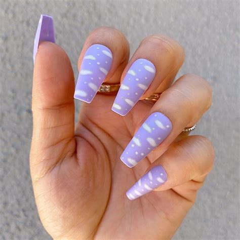 Purple medium coffin nails. Jan 4, 2023 · This is a perfect way to flaunt your long nails. Light purple ombre nails are subtle but incredibly sexy. Opt for a nude base color for the best results. Also, go ahead and experiment with your nails. You could opt for coffin ombre nails for drama or ask your manicurist to work on classic French ombre nails. 