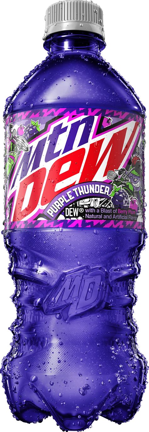 Purple mountain dew. Diet Mountain Dew (also known in several countries as "All Dew, No Sugar") is a Mountain Dew variant with only ten calories, compared to the 290 calories in the Original, and is sweetened with artificial sweeteners instead of Corn Syrup or Sugar. Diet Mountain Dew is a modified version of the Original formula, containing low sugar count but retaining the … 