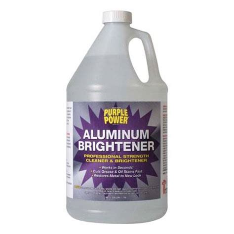 Purple Power® Aluminum Brightener 1 Gallon. Item # 109999. No reviews yet. Professional strength Purple Power® Aluminum Brightener comes in a 1 gallon container and brightens aluminum, stainless steel, copper, brass, and non-ferrous metals; quickly and easily dissolves grease, oil stains, grime and road film. In stores only. Find a store near .... 